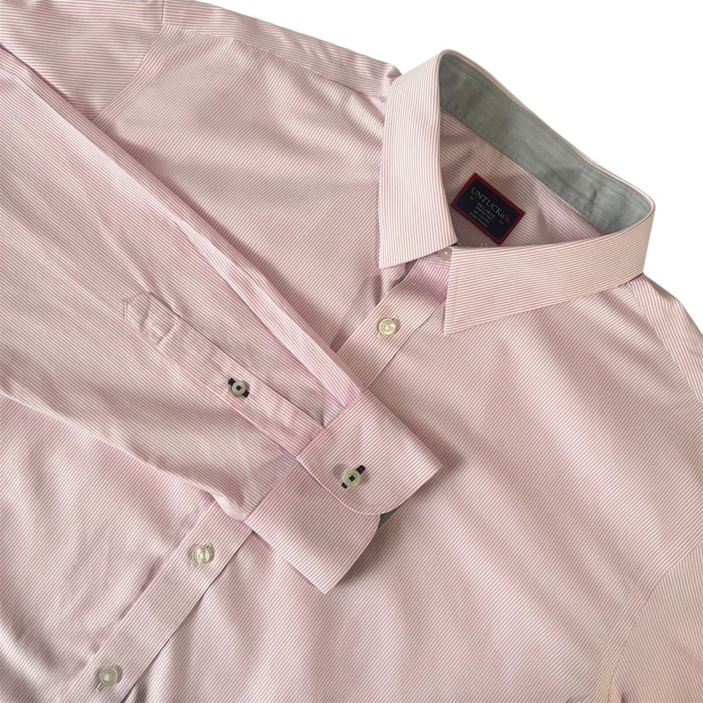 UNTUCKit  Men's XXL Wrinkle Free Pink White Pin Stripe Classic Button Shirt‎